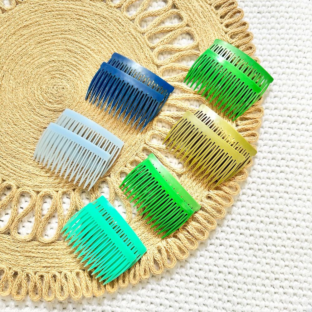 Vintage Unmarked Cool Tones Blue Green Side Hair Combs Barrettes Set 12 6 Pairs